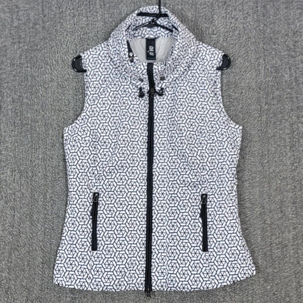 NVO NIVO Sport Golf Vest Womens S White Black Full Zip Up Pockets Hidden Hood
